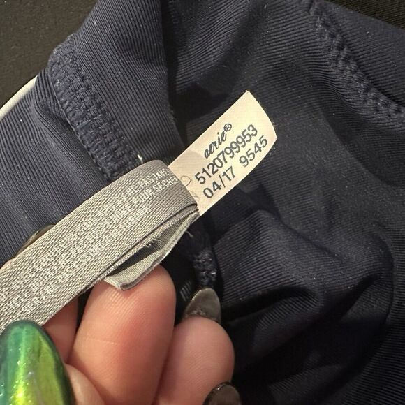 Women’s Aerie Plunge One Piece Swimsuit Navy Blue White Contrast Piping Size XL - Picture 9 of 11